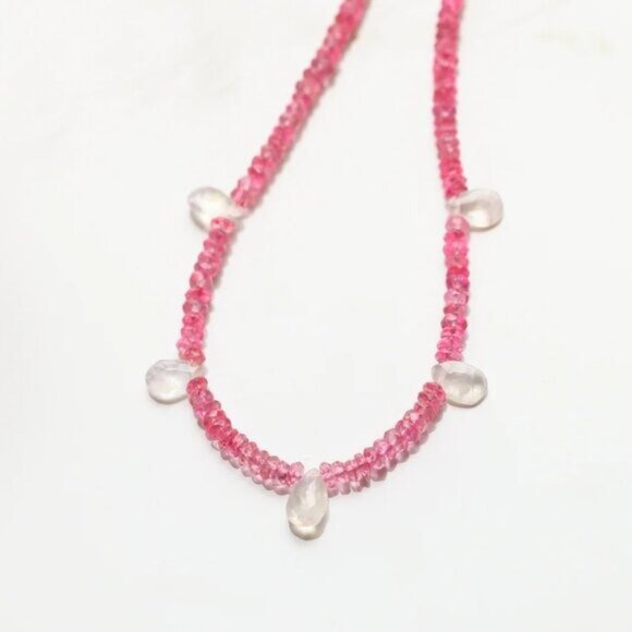 Gorgeous Pink Tourmaline & Moonstone Necklace Unique Handmade Necklace Beautiful - Picture 4 of 14